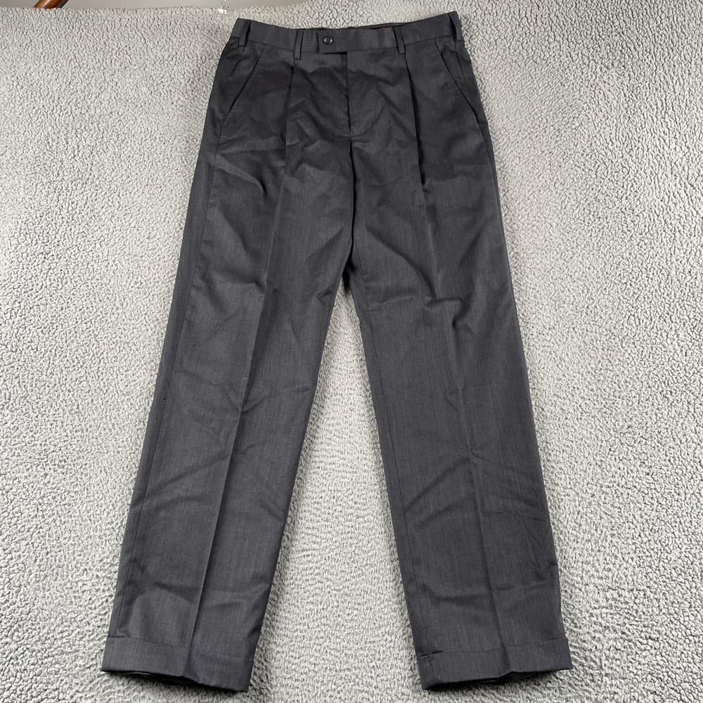 Black Brown 1826 Mens 34x34 Grey Wool Blend Pleated Cuffed Dress Pants